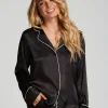 Satin Long-Sleeved Jacket - Black