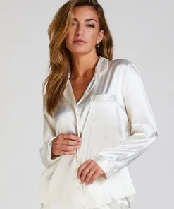 Satin Long-Sleeved Jacket - White