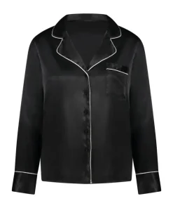Satin Long-Sleeved Jacket - Black
