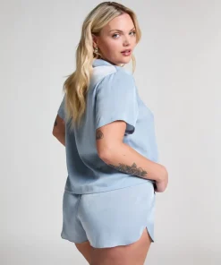 Satin Short-Sleeved Jacket - Blue