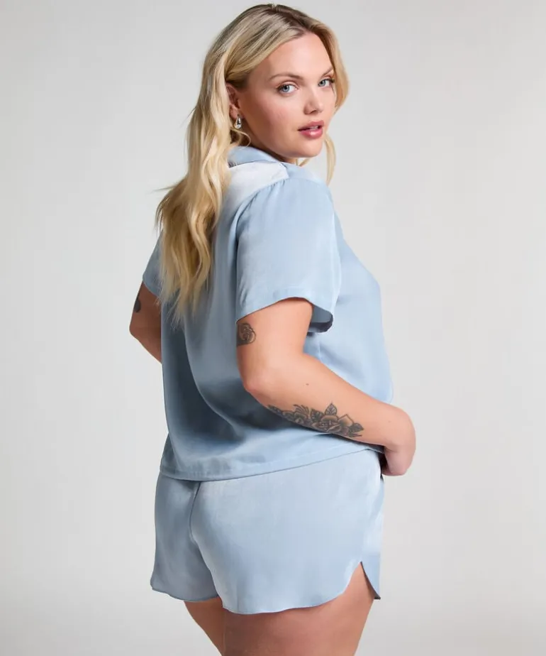 Satin Short-Sleeved Jacket - Blue
