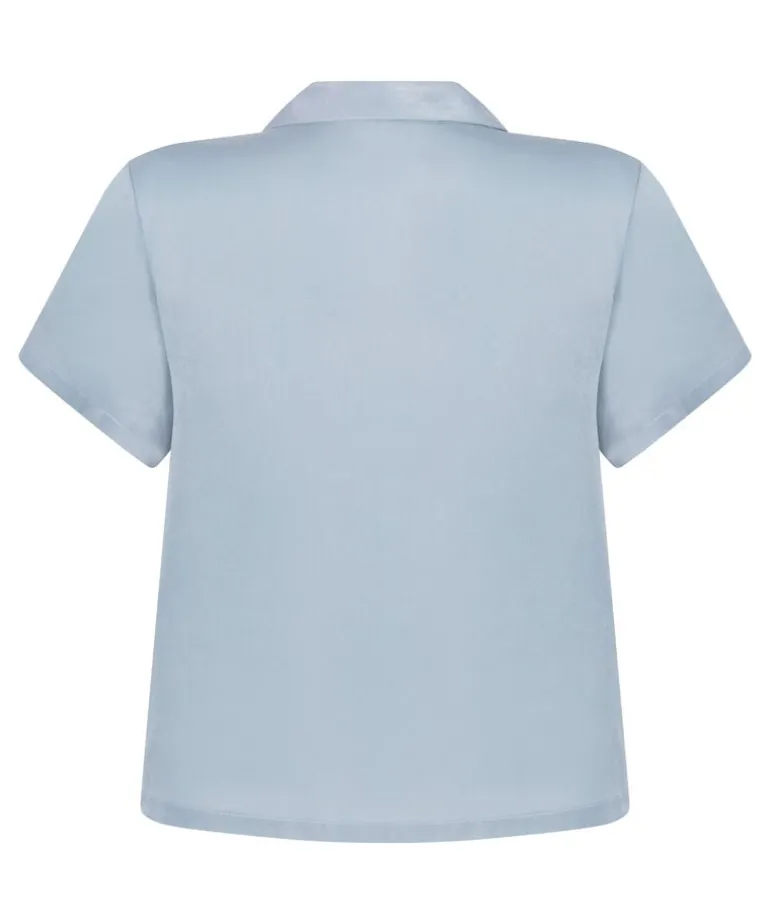 Satin Short-Sleeved Jacket - Blue
