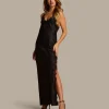 Satin Slip Dress - Black