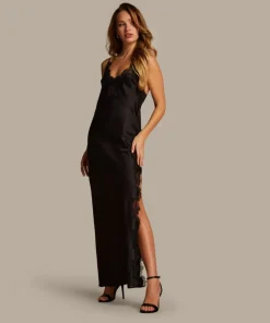 Satin Slip Dress - Black