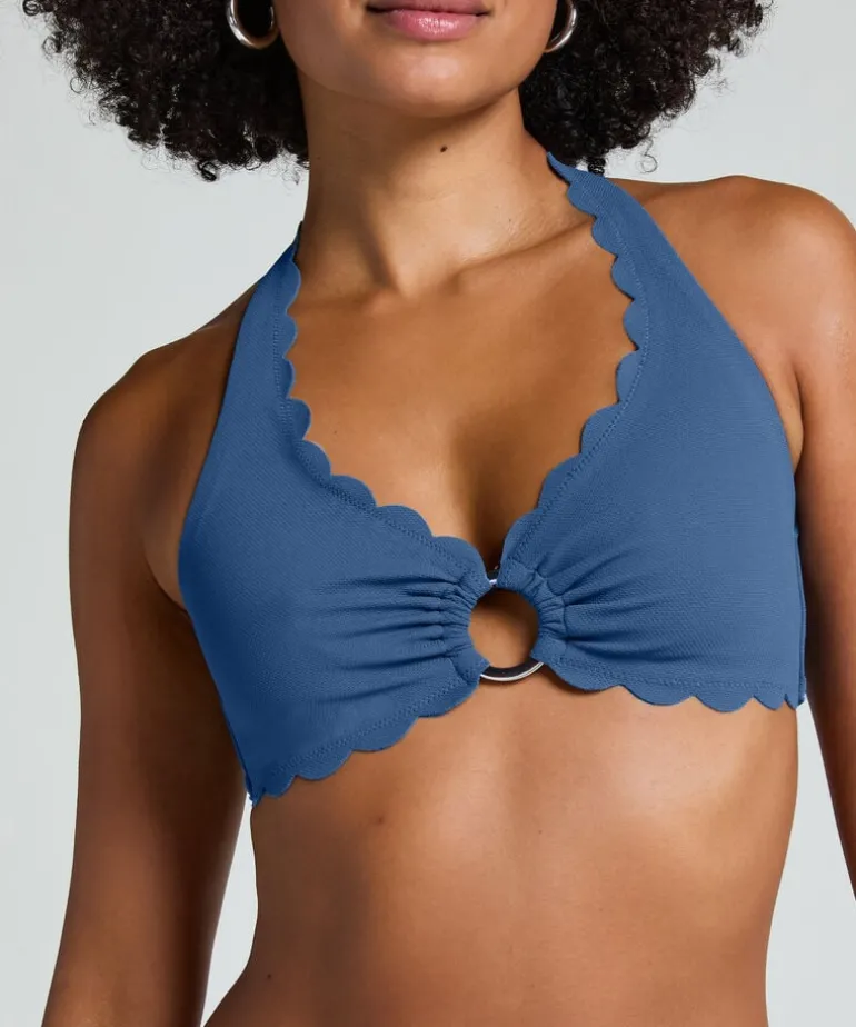 Scallop Halter Bikini Top - Blue