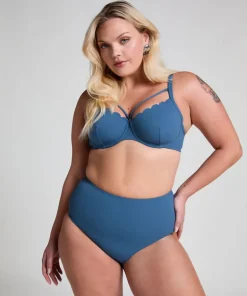 Scallop High Waist Rio Bikini Bottom - Blue