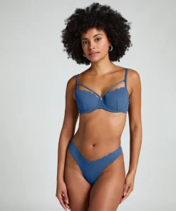 Scallop High-Leg Bikini Bottoms - Blue
