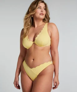 Scallop High-Leg Bikini Bottoms - Yellow