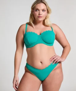 Scallop High-Leg Bikini Bottoms - Green