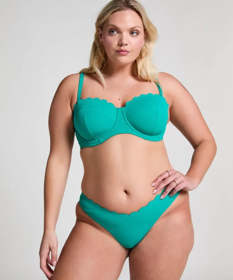 Scallop High-Leg Bikini Bottoms - Green