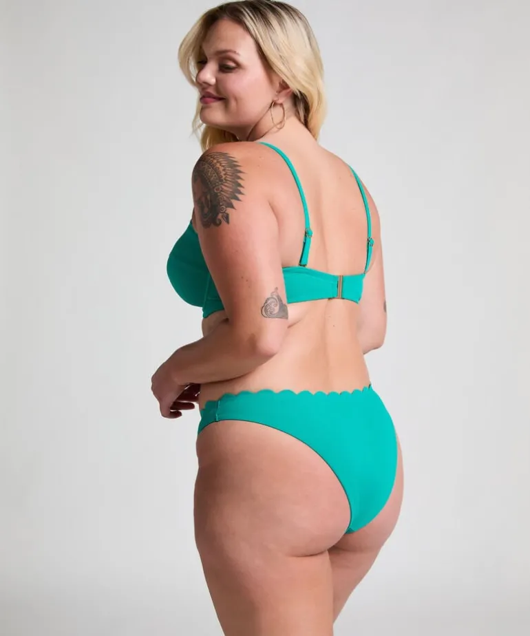 Scallop High-Leg Bikini Bottoms - Green