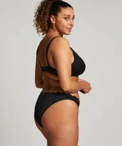 Scallop High-Leg Bikini Bottoms - Black