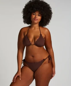 Scallop Lurex Cheeky Tanga Bikini Bottoms - Brown
