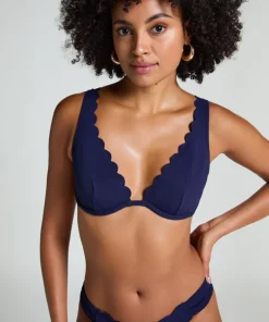 Scallop non-padded underwired bikini top - Blue