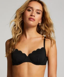 Scallop non-padded underwire bikini top - Black