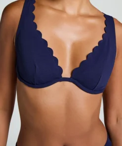 Scallop non-padded underwired bikini top - Blue