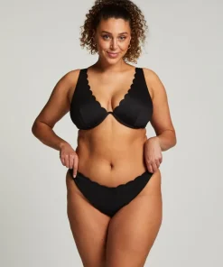 Scallop non-padded underwired bikini top - Black