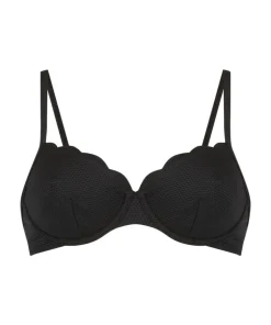 Scallop non-padded underwire bikini top - Black