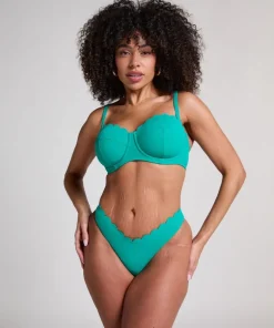 Scallop Padded Strapless Underwired Bikini Top Cup E + - Green