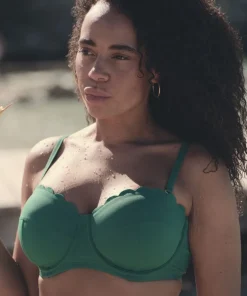Scallop Padded Strapless Underwired Bikini Top Cup E + - Green