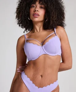 Scallop Padded Underwired Bikini Top - Purple
