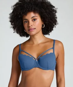 Scallop Padded Underwired Bikini Top - Blue