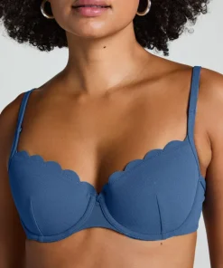 Scallop Padded Underwired Bikini Top - Blue