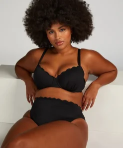 Scallop Padded Underwired Bikini Top - Black