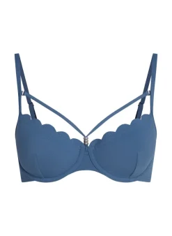 Scallop Padded Underwired Bikini Top - Blue