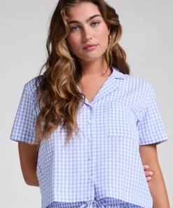 Seersucker Short-Sleeved Jacket - Blue