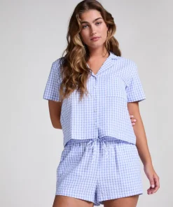 Seersucker Short-Sleeved Jacket - Blue