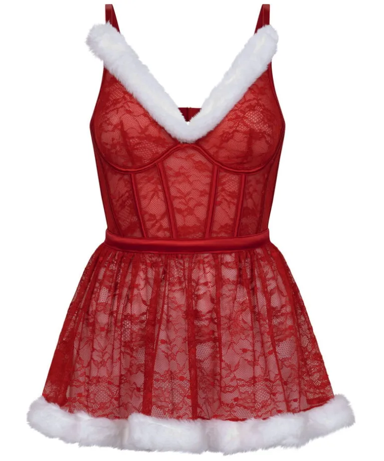 Sexy Santa Wired Slip Dress - Red