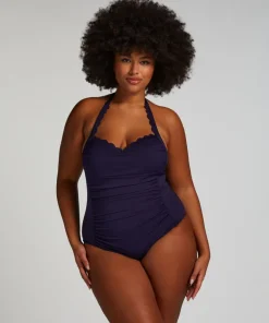 Shaping Halter Scallop Swimsuit - Blue