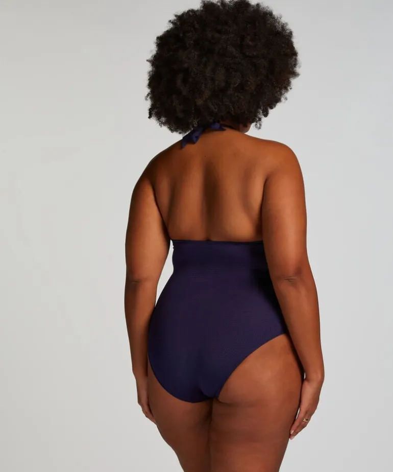Shaping Halter Scallop Swimsuit - Blue