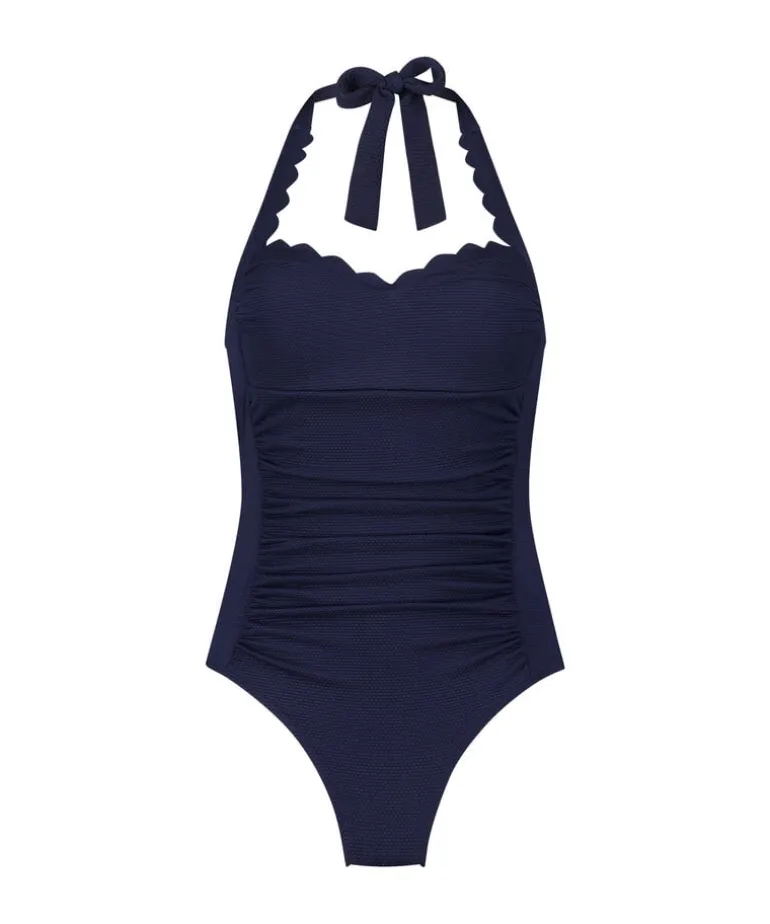 Shaping Halter Scallop Swimsuit - Blue
