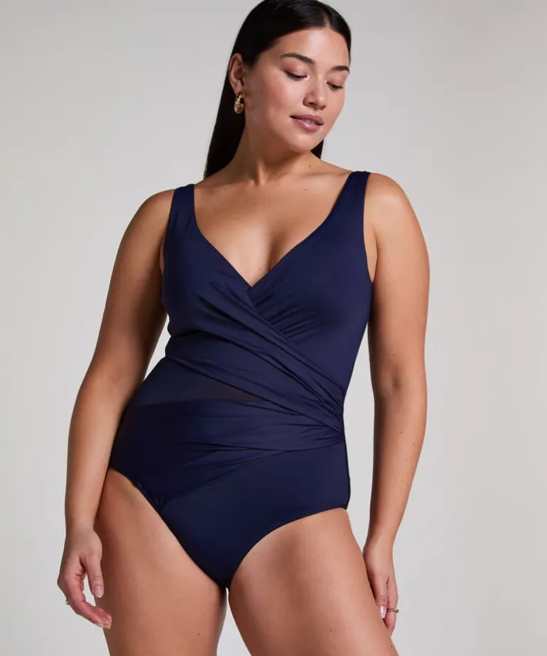 Shaping Shell Mesh Swimsuit - Blue