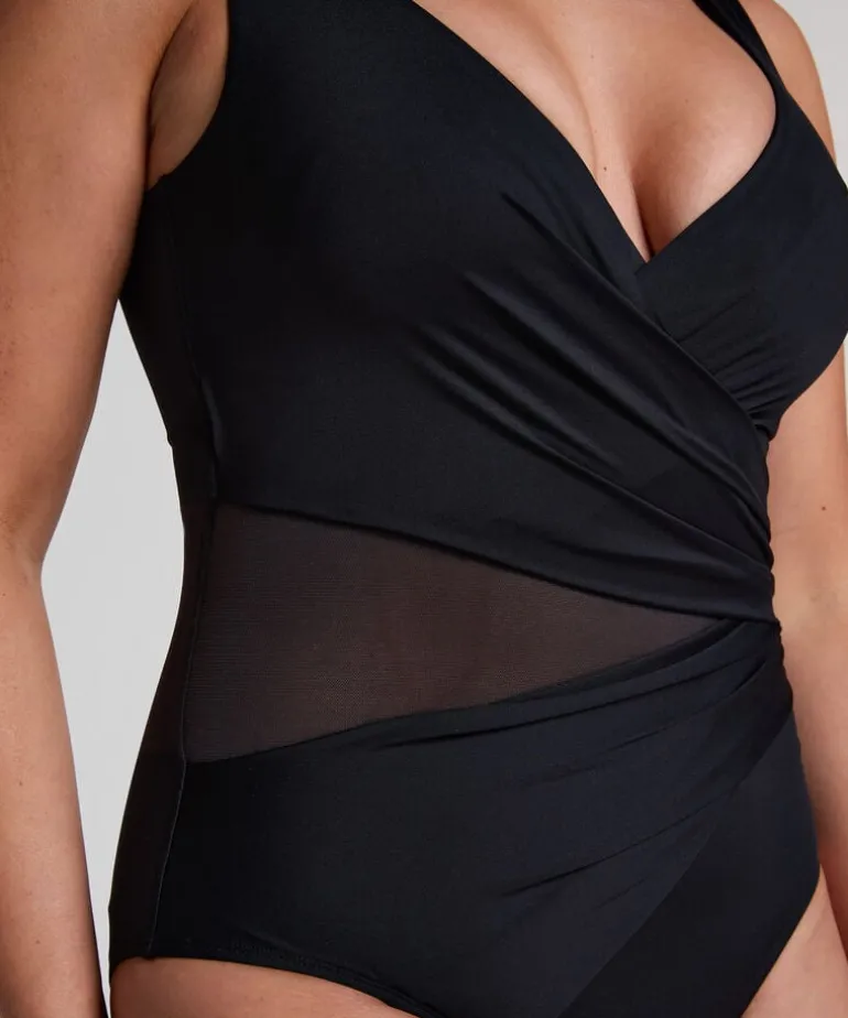 Shaping Shell Mesh Swimsuit - Black