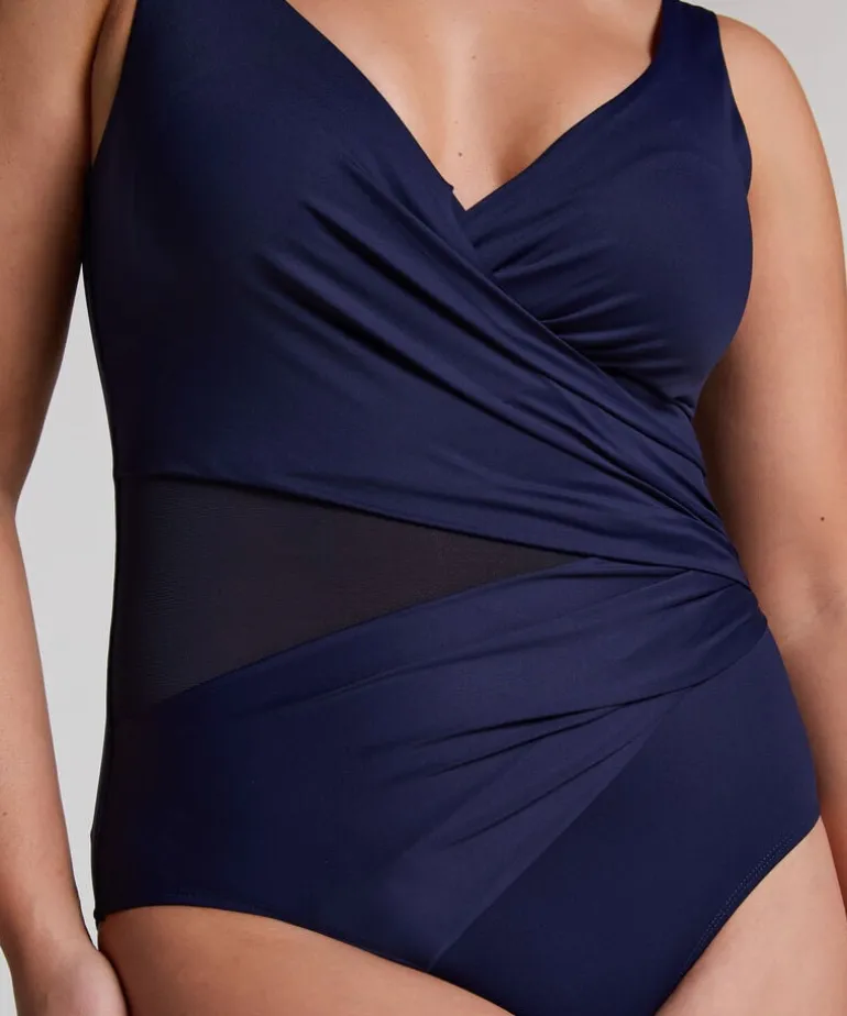 Shaping Shell Mesh Swimsuit - Blue