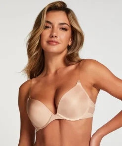 Transparent Back Padded Strapless Underwired Push-Up Bra - Beige
