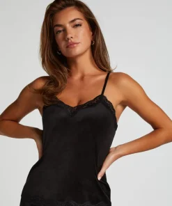 Velours Lace Cami Top - Black