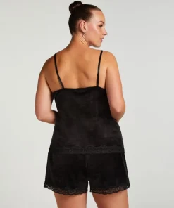 Velours Lace Cami Top - Black