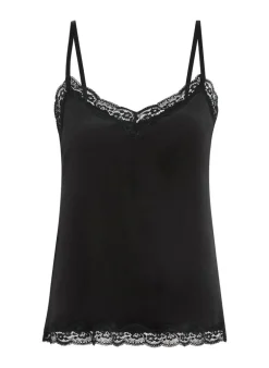 Velours Lace Cami Top - Black