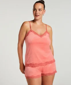 Velours Lace Cami Top - Pink