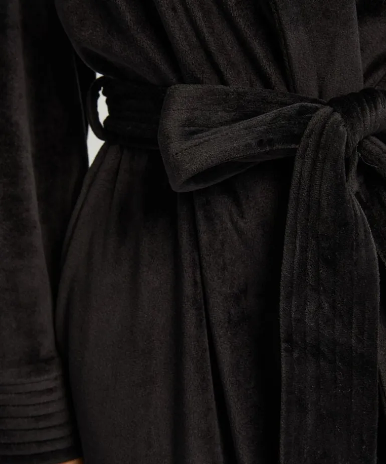 Velours short bathrobe - Black