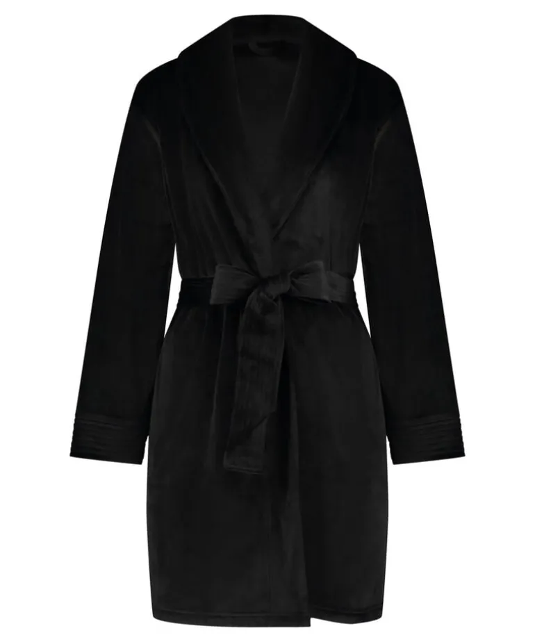 Velours short bathrobe - Black