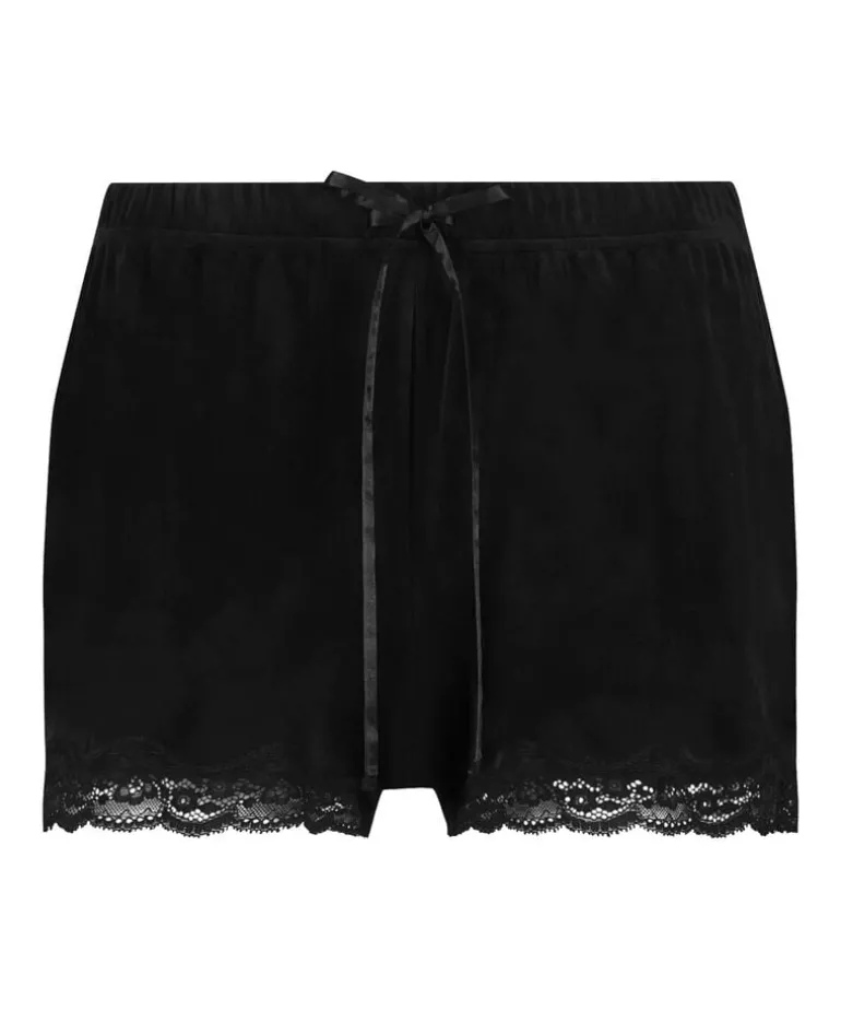 Velvet lace shorts - Black