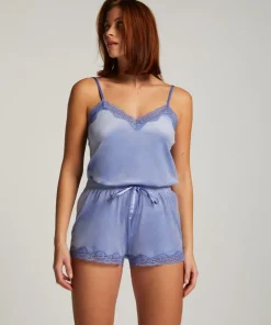 Velvet lace shorts - Blue