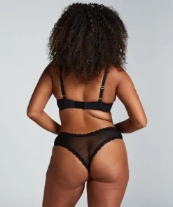 V-shaped Brazilian knickers mesh - Black